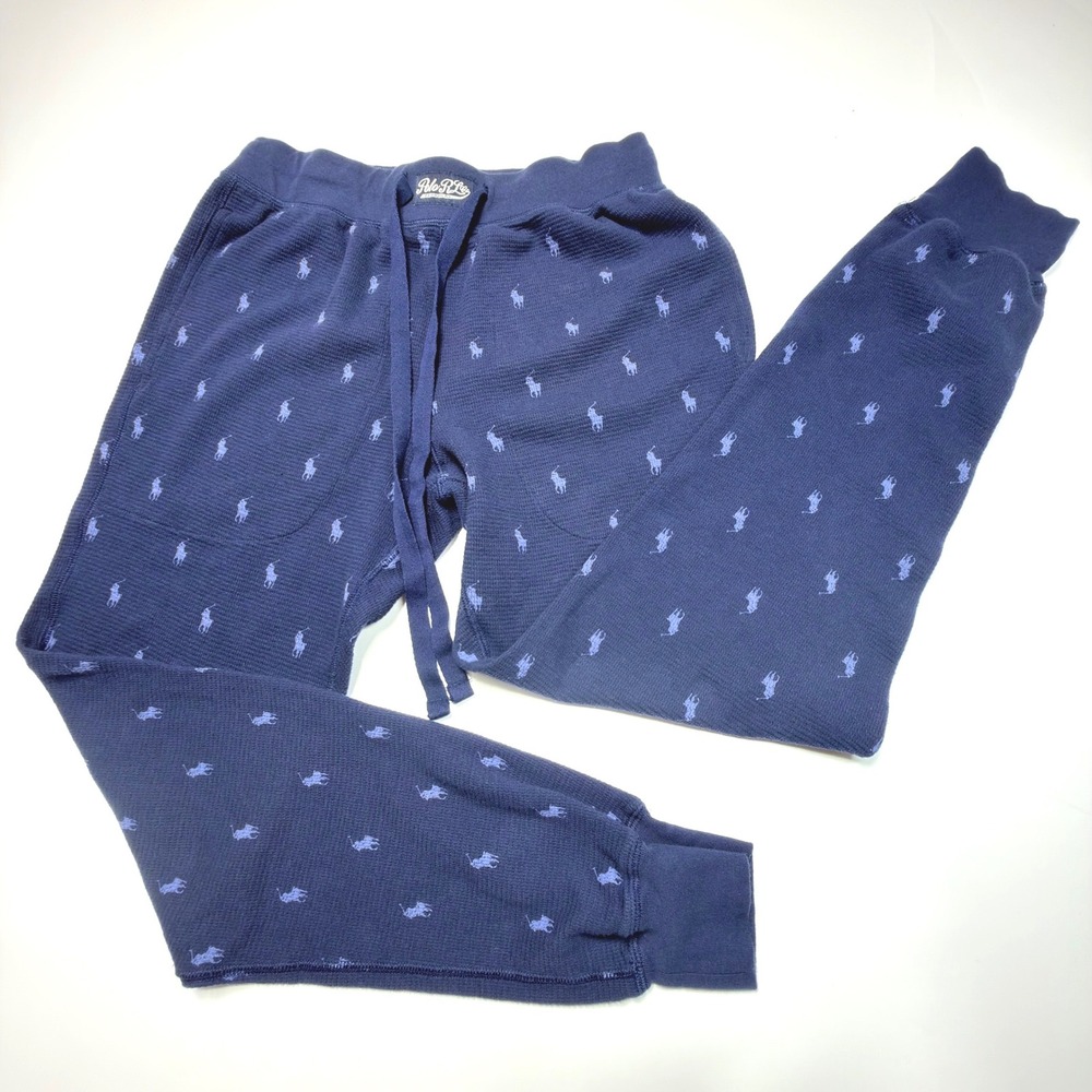 Polo Ralph Lauren Sleepwear Waffle Knit Jogger Lounge Pants Mens Medium Navy AOP